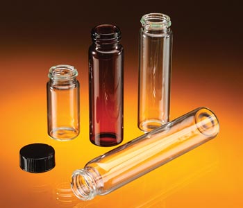 clear and amber glass vial with single phenolic black caps